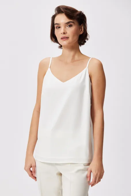 Biały jedwabny top na ramiączkach damski - Patrizia Aryton