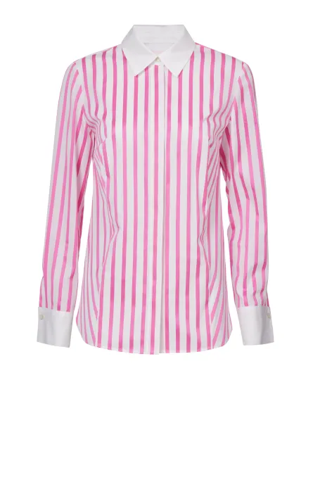 Biała bawełniana koszula różowe w paski damska - Patrizia Aryton