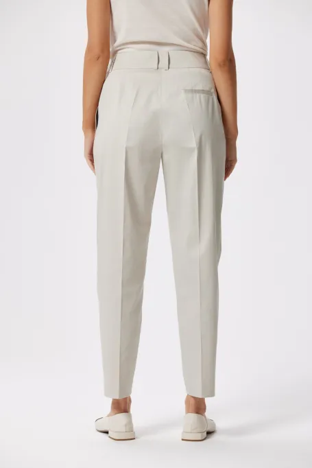 Bawełniane spodnie z zakładkami beż