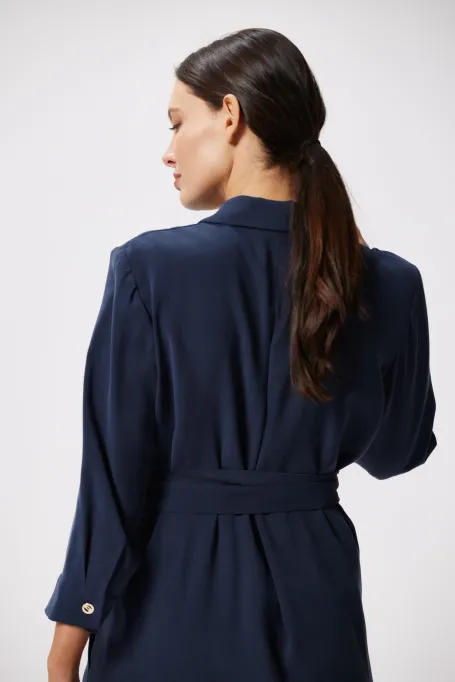 Granatowa sukienka kopertowa