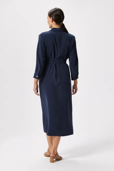 Granatowa sukienka kopertowa