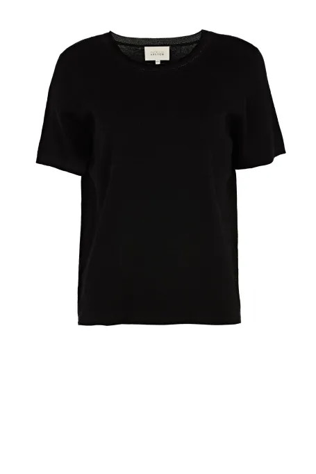 Czarna bluzka z lnem i jedwabiem