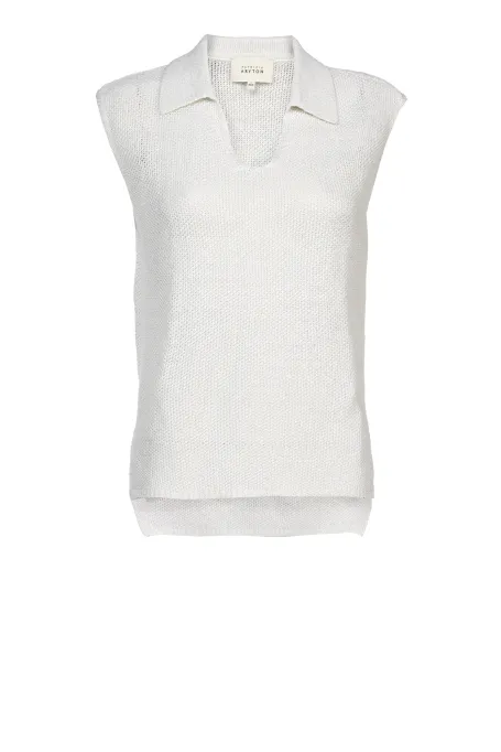 Lniana bluzka ze srebrną nitką biały