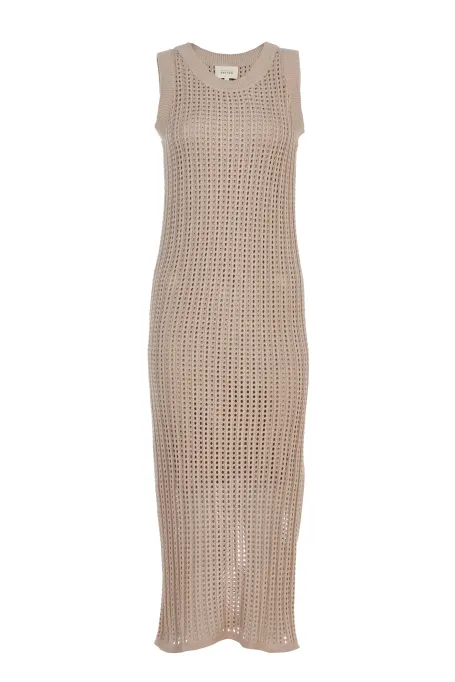Ażurowa sukienka midi beż