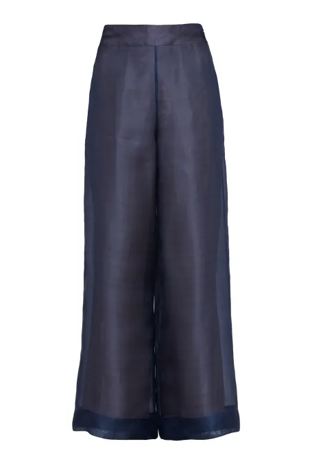 Jedwabne szerokie spodnie do garnituru granatowy