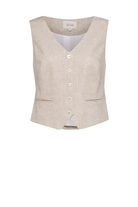 Beżowa kamizelka z lnem do garnituru