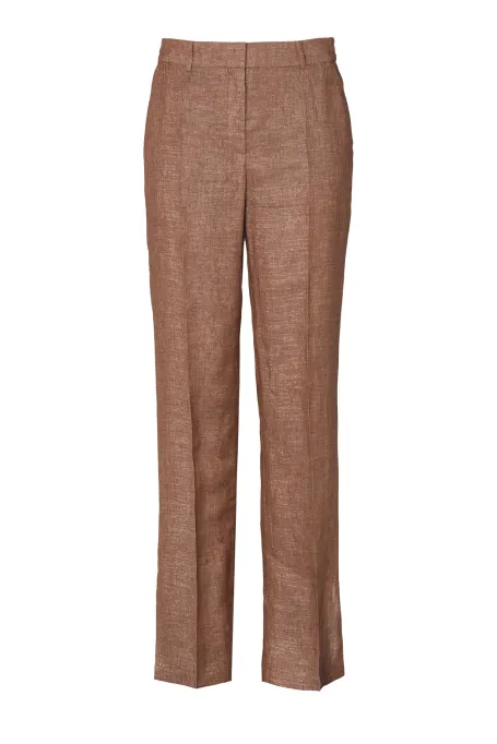 Spodnie z lnem do garnituru camelowy