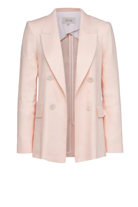 Żakiet z lnem dwurzędowy do garnituru beż