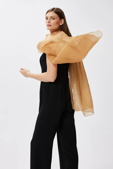 Camelowy szal z jedwabiu damski - Patrizia Aryton Camelowy szal z jedwabiu damski - Patrizia Aryton