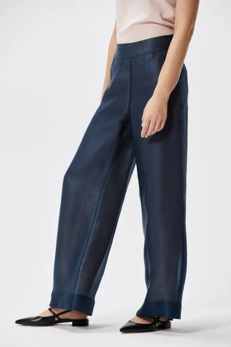 Jedwabne szerokie spodnie do garnituru granatowy