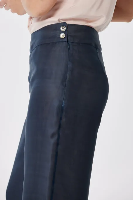 Jedwabne szerokie spodnie do garnituru granatowy