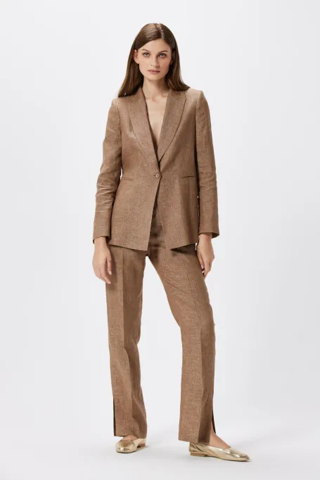 Brązowy żakiet z lnem do garnituru