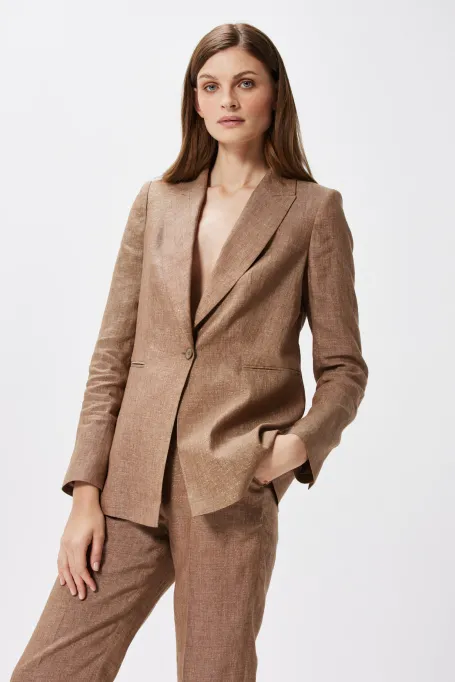 Brązowy żakiet z lnem do garnituru