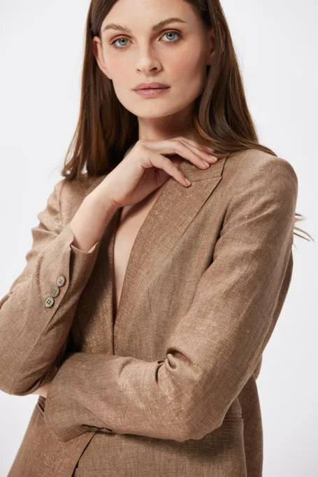 Brązowy żakiet z lnem do garnituru