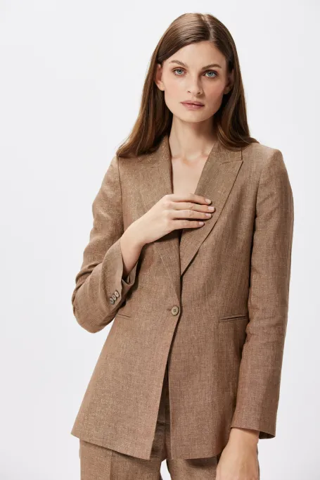 Brązowy żakiet z lnem do garnituru