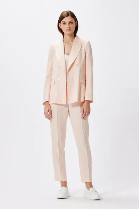 Żakiet z lnem dwurzędowy do garnituru beż