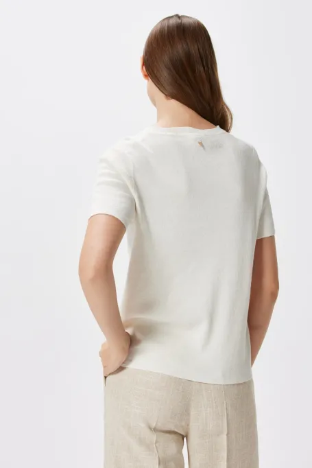 Biała bluzka z lnem i jedwabiem