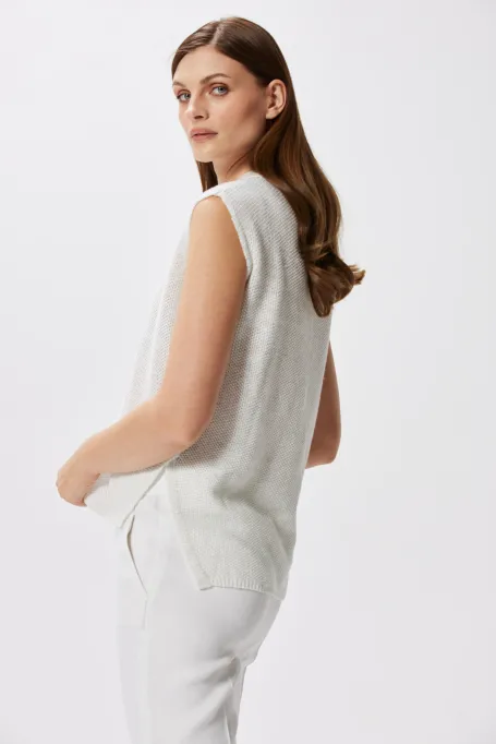 Lniana bluzka ze srebrną nitką biały