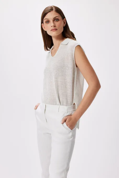 Lniana bluzka ze srebrną nitką biały