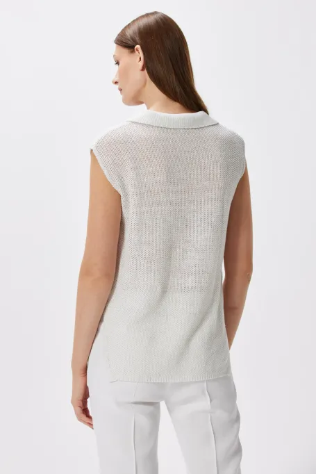 Lniana bluzka ze srebrną nitką biały