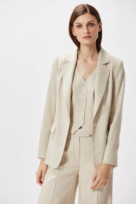 Beżowy żakiet z lnem do garnituru