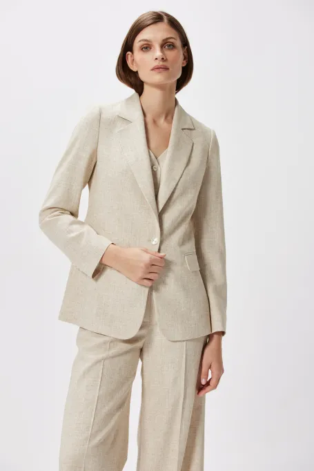 Beżowy żakiet z lnem do garnituru