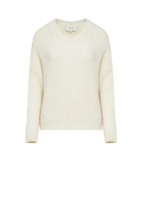 Biały sweter z mieszanki suri alpaki i wełny merynosowej