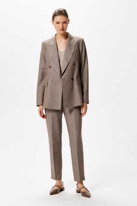 Żakiet z mieszanki chłodnej wełny i lnu do garnituru beż