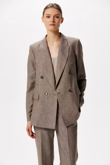 Żakiet z mieszanki chłodnej wełny i lnu do garnituru beż