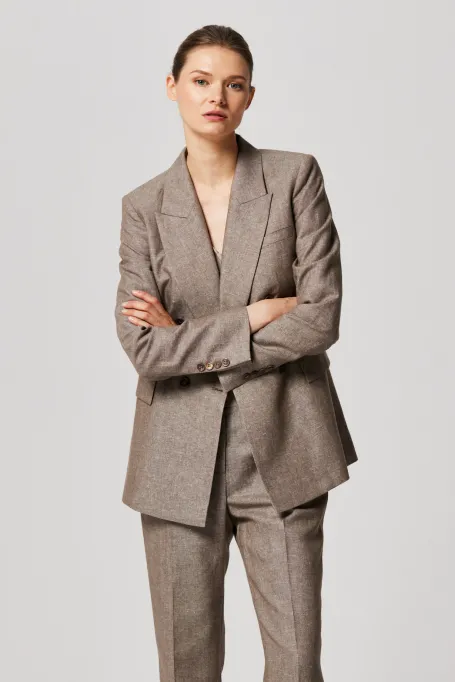 Żakiet z mieszanki chłodnej wełny i lnu do garnituru beż