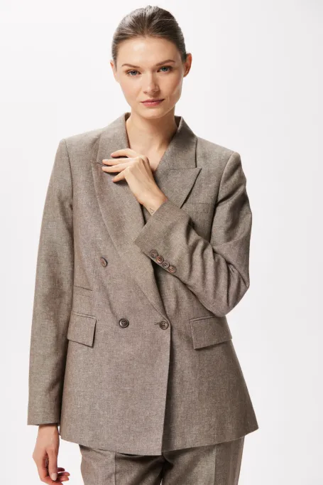 Żakiet z mieszanki chłodnej wełny i lnu do garnituru beż