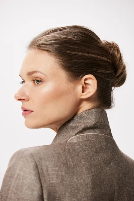 Żakiet z mieszanki chłodnej wełny i lnu do garnituru beż