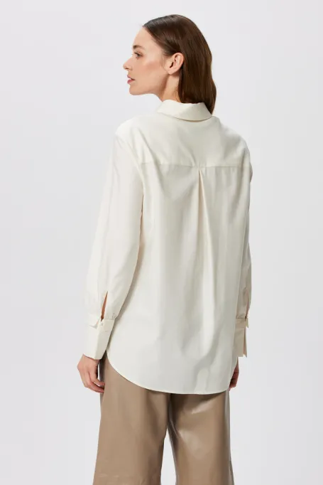 Koszula z wełną i jedwabiem beż