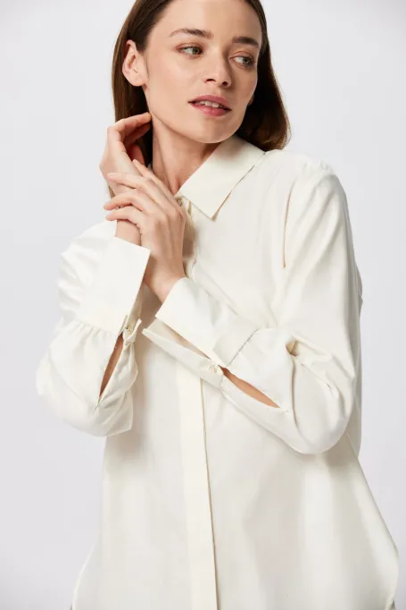 Koszula z wełną i jedwabiem beż