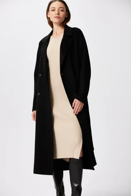 Czarny płaszcz z kaszmiru doubleface
