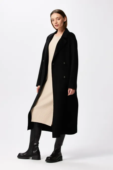Czarny płaszcz z kaszmiru doubleface
