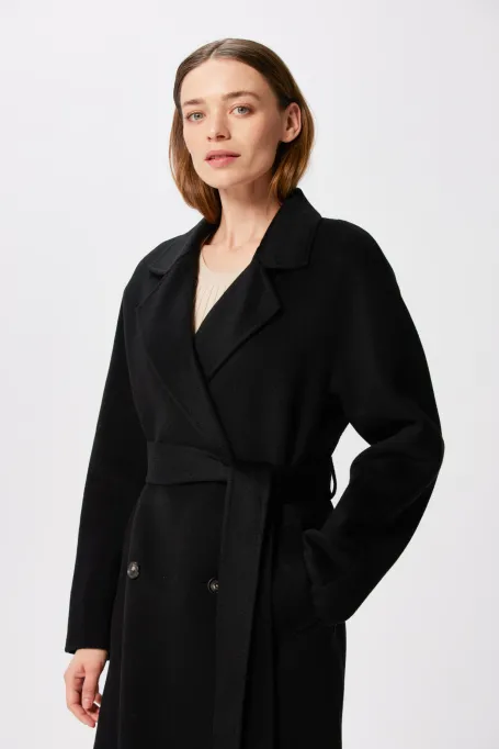 Czarny płaszcz z kaszmiru doubleface