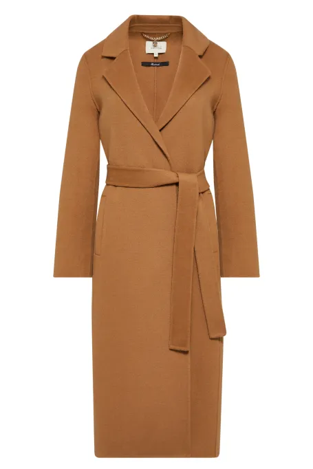Wełniany płaszcz z kaszmirem doubleface camelowy