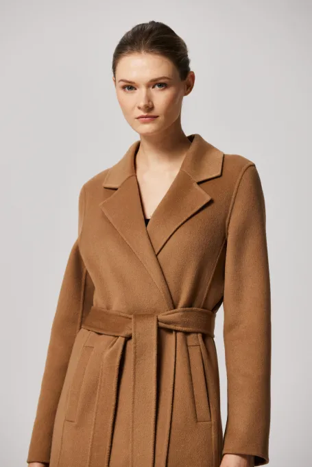 Wełniany płaszcz z kaszmirem doubleface camelowy