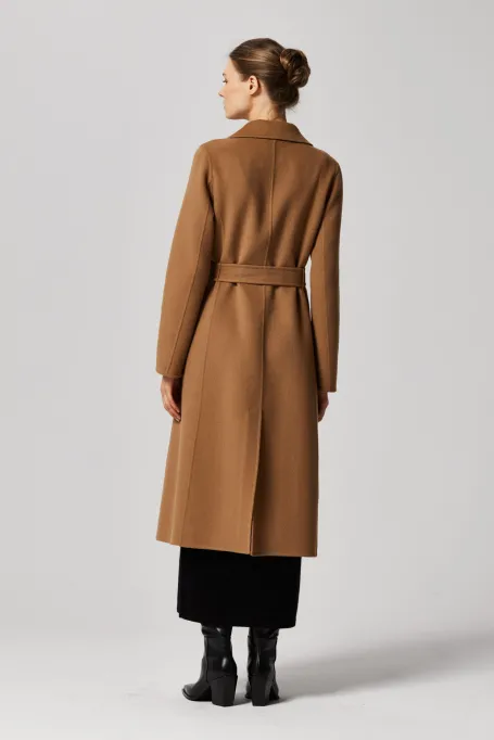 Wełniany płaszcz z kaszmirem doubleface camelowy