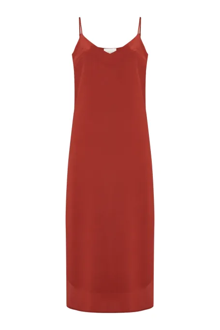 Ceglana jedwabna sukienka