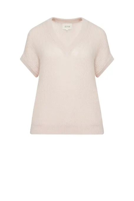 Bluzka z dekoltem w szpic w jasnym różu