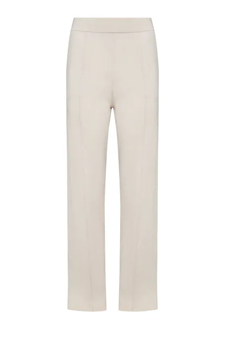 Szerokie spodnie z wełny merynosowej beż