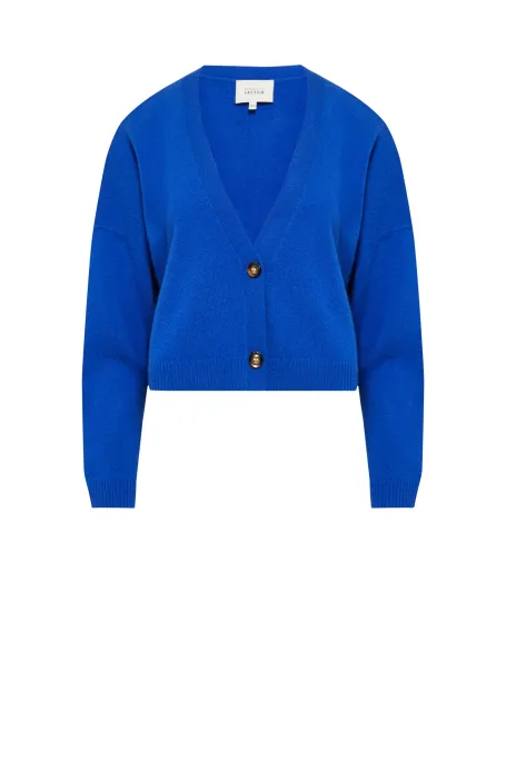 Krótki kardigan z kaszmirem niebieski