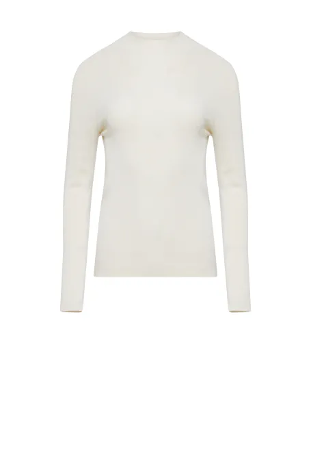 Bezszwowa bluzka z wełną merynosową beż