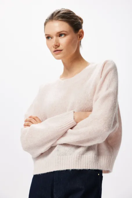 Różowy sweter z mieszanki wełny alpaki