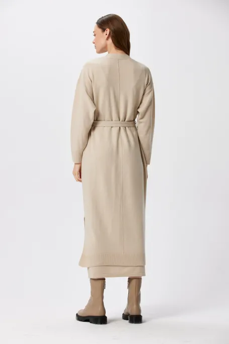 Długi kardigan z kaszmirem i wełną merynosową beż