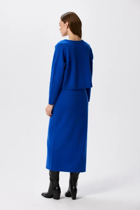 Krótki kardigan z kaszmirem niebieski