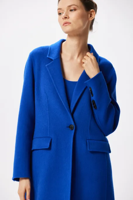 Długi wełniany płaszcz doubleface niebieski