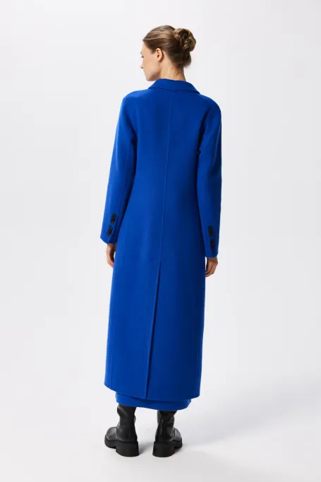 Długi wełniany płaszcz doubleface niebieski